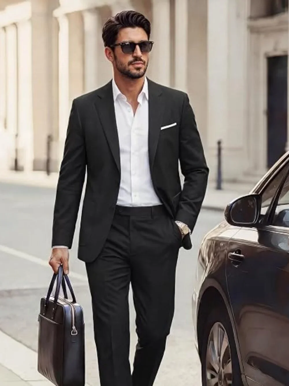 Men's Black 2-Piece Suit Classic Fit M 38-40 Jacket 34W Pants PJ Paul Jones -NEW